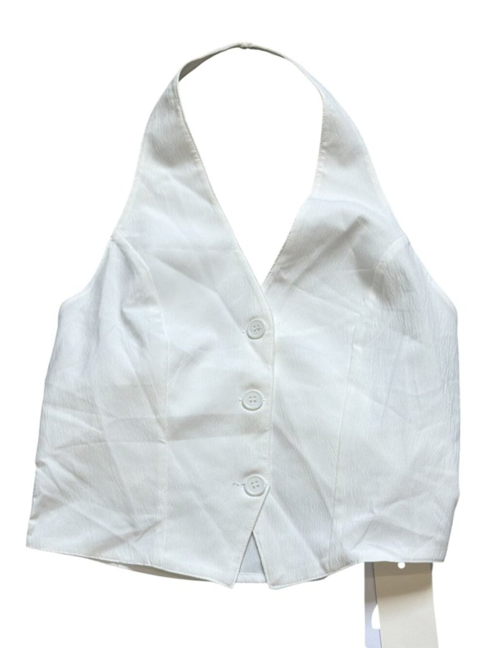 Button Front White Halter Backless  With Waist Tie By Commense Size S